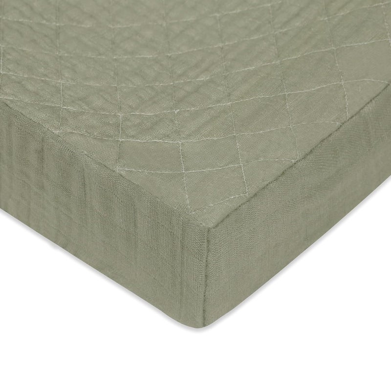 babyletto 100% Quilted Organic Cotton Changing Pad Cover, GOTS-Certified, Fitted 360°, Ultra-Soft and Breathable Muslin - Matcha Green - Image 1
